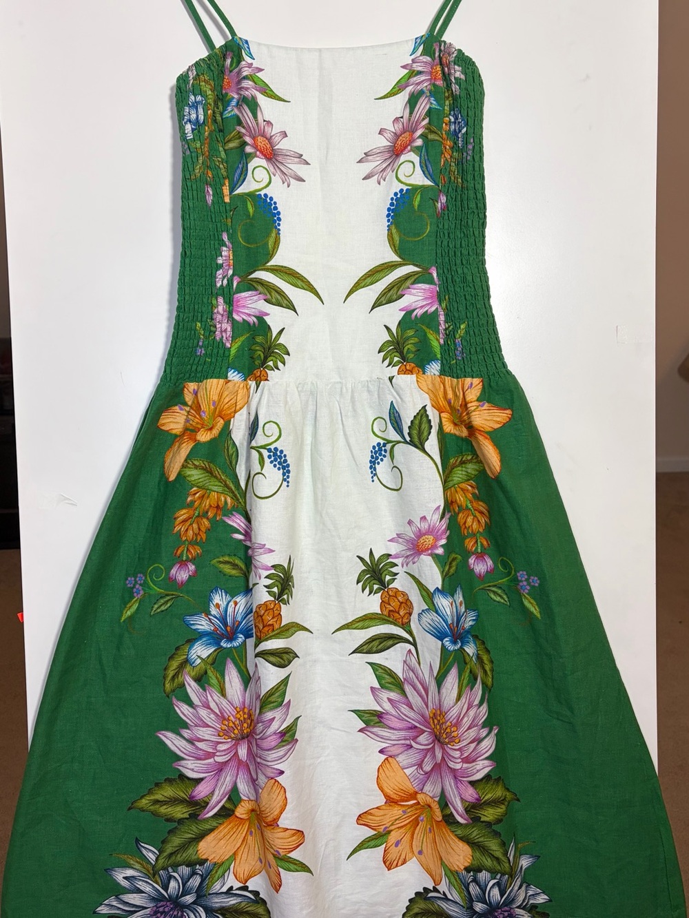 Farm Rio Sweet Bloom Dreamscape Linen Blend Midi Dress Green Floral XS SN332217 - Picture 4 of 11